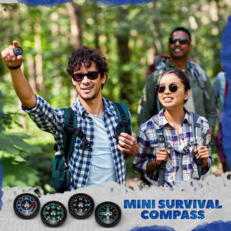 Relaxweex 100 Pcs Button Compass Bulk 20mm Mini Survival Compass Pocket Oil Filled Compass for Camping Hiking Boating Touring Outdoor Activities, 4 Styles