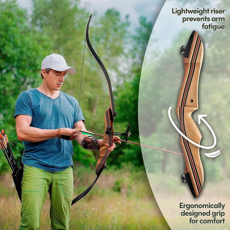 Recurve Bow and Arrow Set for Adults & Teens - 62" | 15-60lb Draw Weight, Right & Left Handed, Complete Archery Kit