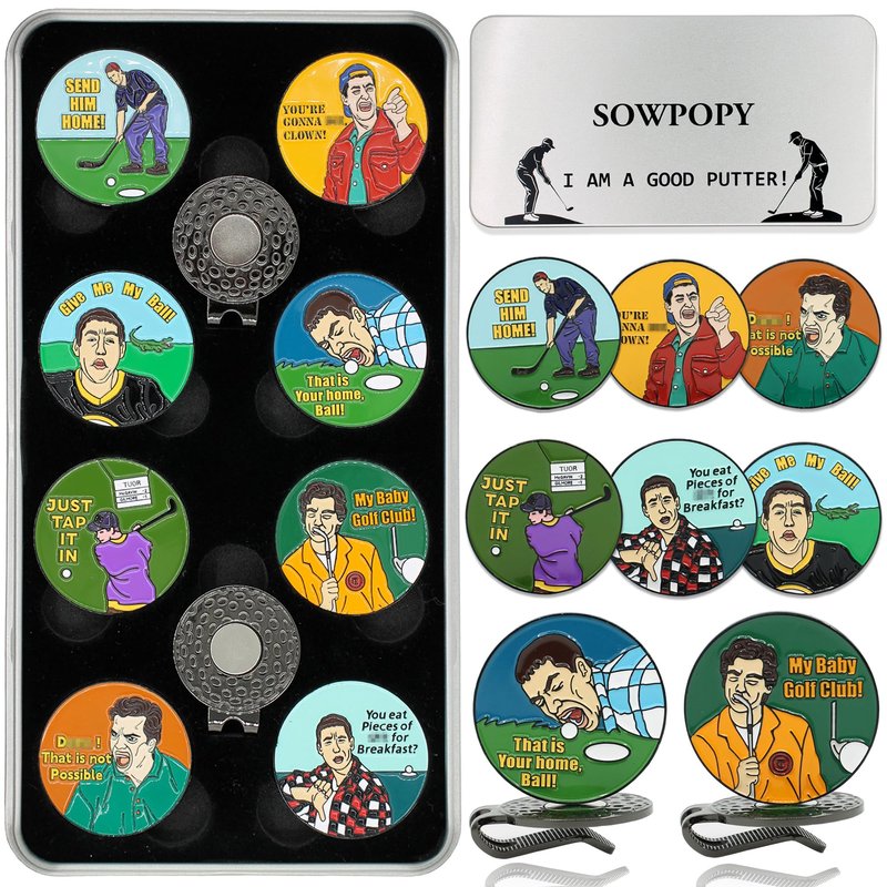 SOWPOPY Funny Golf Ball Marker Golf Gifts for Men, Magnetic Ball Markers Golf Hat Clip Cool Golf Accessories for Golfers, (8 Markers & 2 Hat Clips)