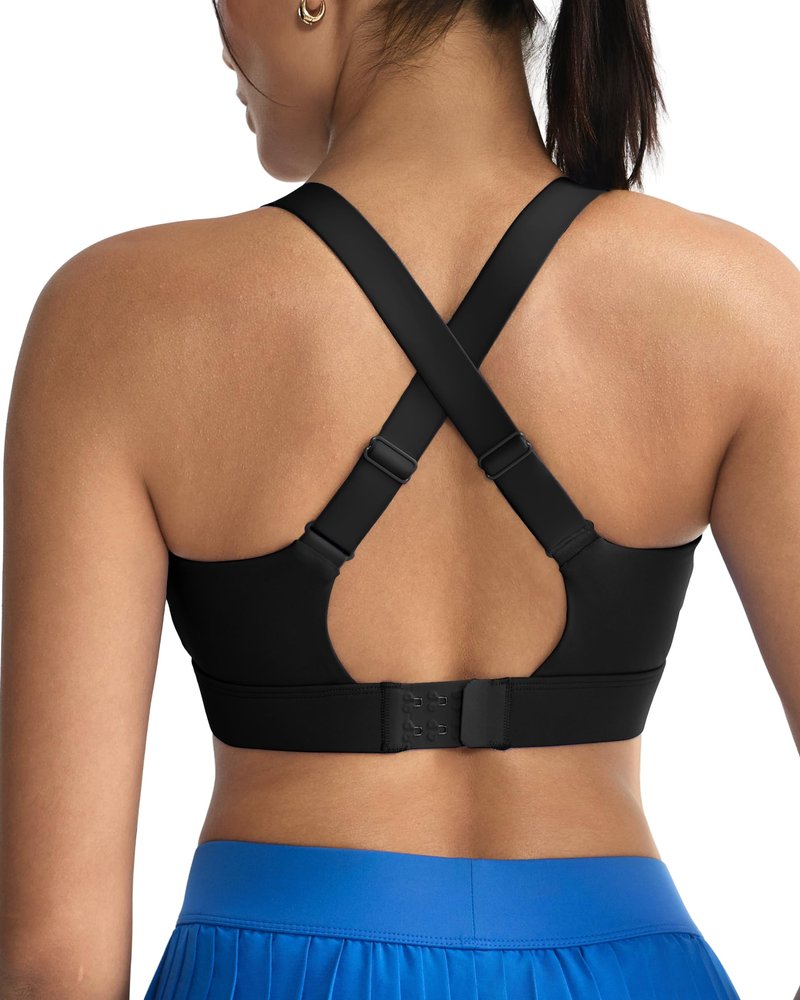 RUNNING GIRL Sports Bras for Women High Support, Adjustable Straps Hook Back Sports Bras for Women with Sewn in Pads_WX3125_Black_L