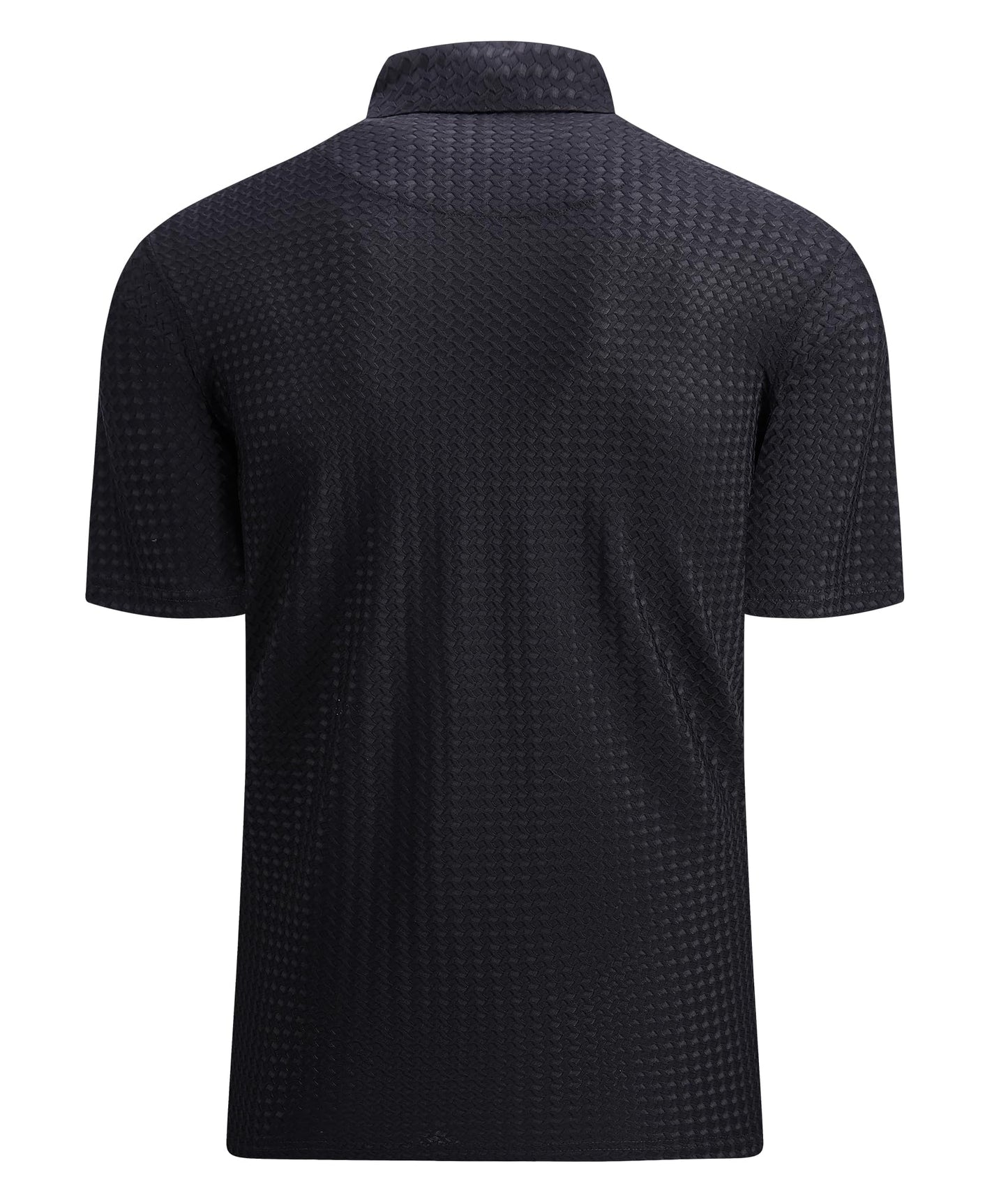 Alex Vando Mens Bubble Jacquard Polo Shirt Super Stretch Short Sleeve Polo Shirts for Men,Black,XL