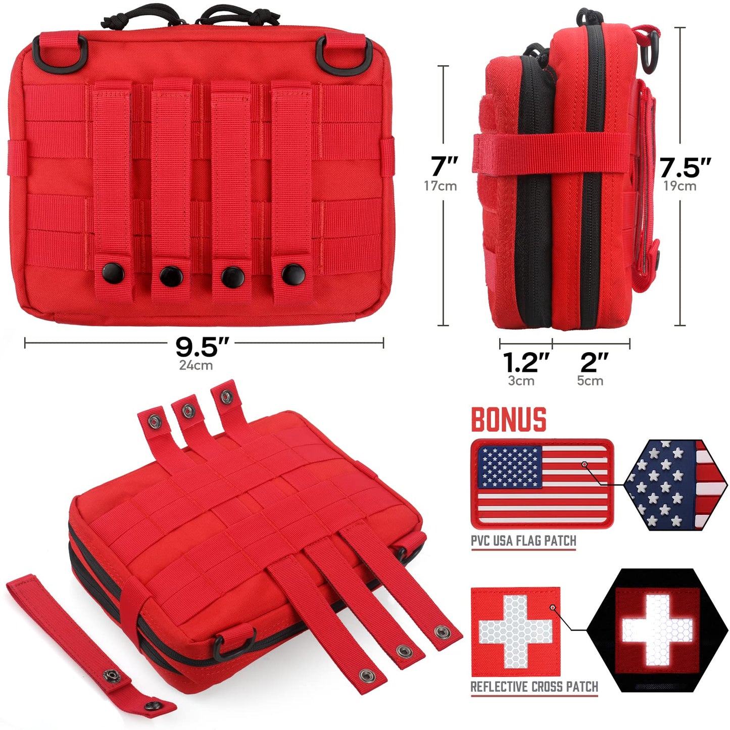 WYNEX Tactical Large Admin Pouch of Double Layer Design, Molle EDC EMT Utility Pouch with Map Sleeve Modular Tool Pouch Large Capacity Flag Patch Included Red