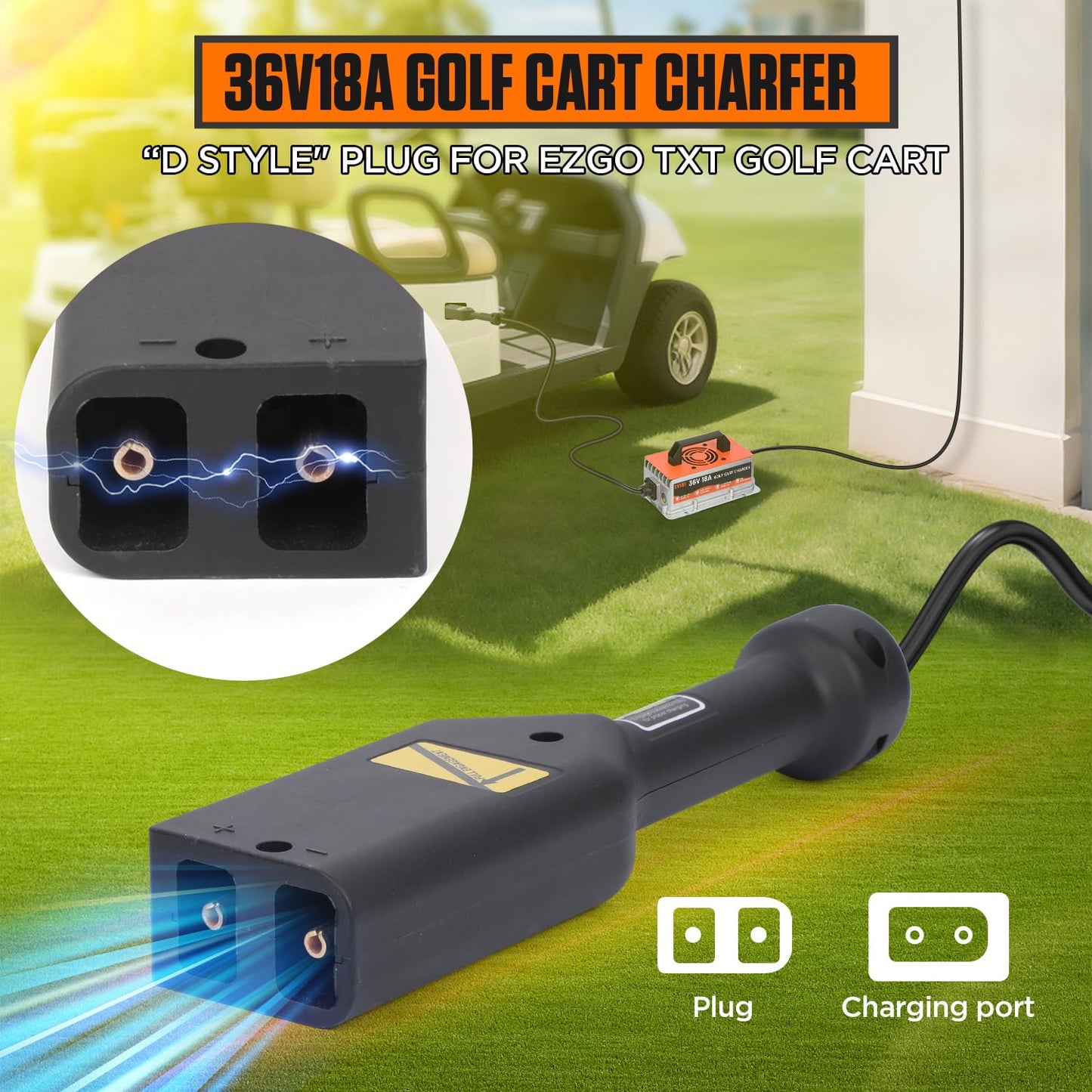 CMTOOL 36 Volt 18AMP Golf Cart Battery Charger for EZGO, IP67 Waterproof, Fully Automatic 36V EZGO Smart Fast Charging Trickle Charger for Lead-Acid Batteries, 16Ft Cable (18A)