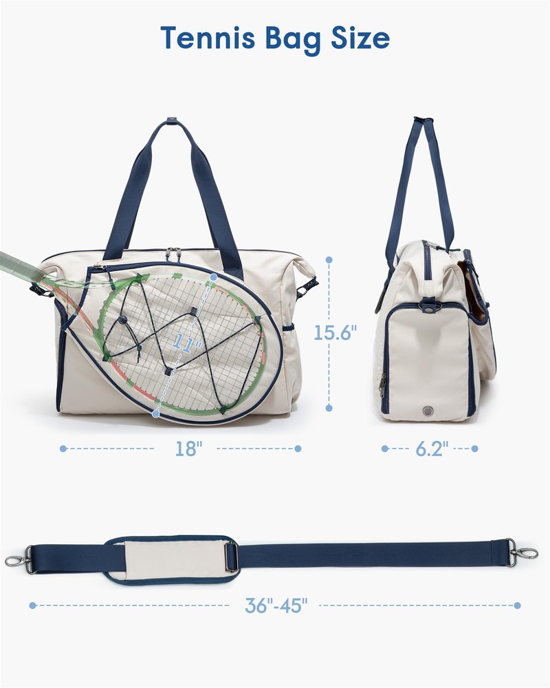 Smasrob Tennis Travel Bag for Women with Exterior Drawstring Racket Pocket and Separate Shoe Compartment, Weekend Bags with Wet Pocket and Laptop Pocket, Beige