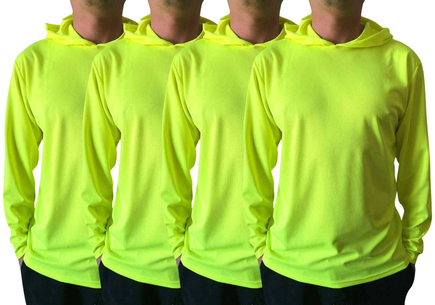Men UPF 50+ Sun Protection Breathable T Shirt Long Sleeve Fishing Workout T-Shirts with Hood (as1, Alpha, l, Regular, Regular, 4Pcs Neon Yellow)