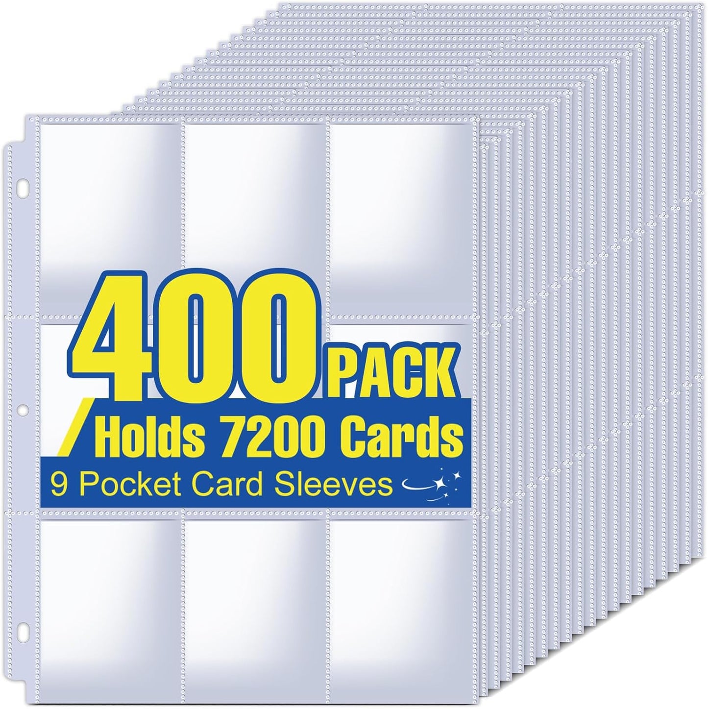 7200 Pockets Card Sleeves Binder - 9 Pocket Trading Card Sleeves for 3 Ring Binders | Fits Baseball, Football & Business Cards (400 Pages)