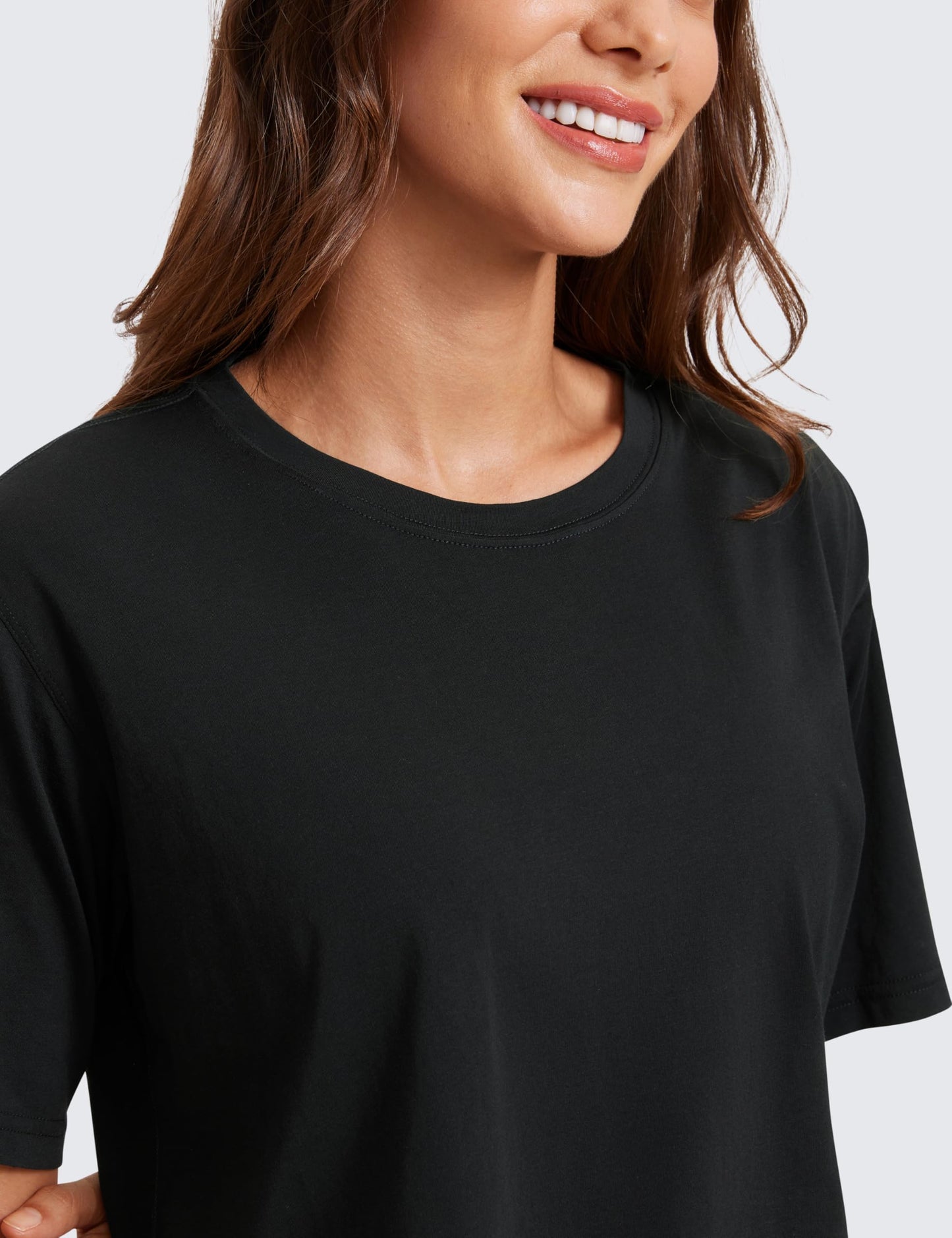 CRZ YOGA Pima Cotton High Neck Crop T-Shirt Black Medium