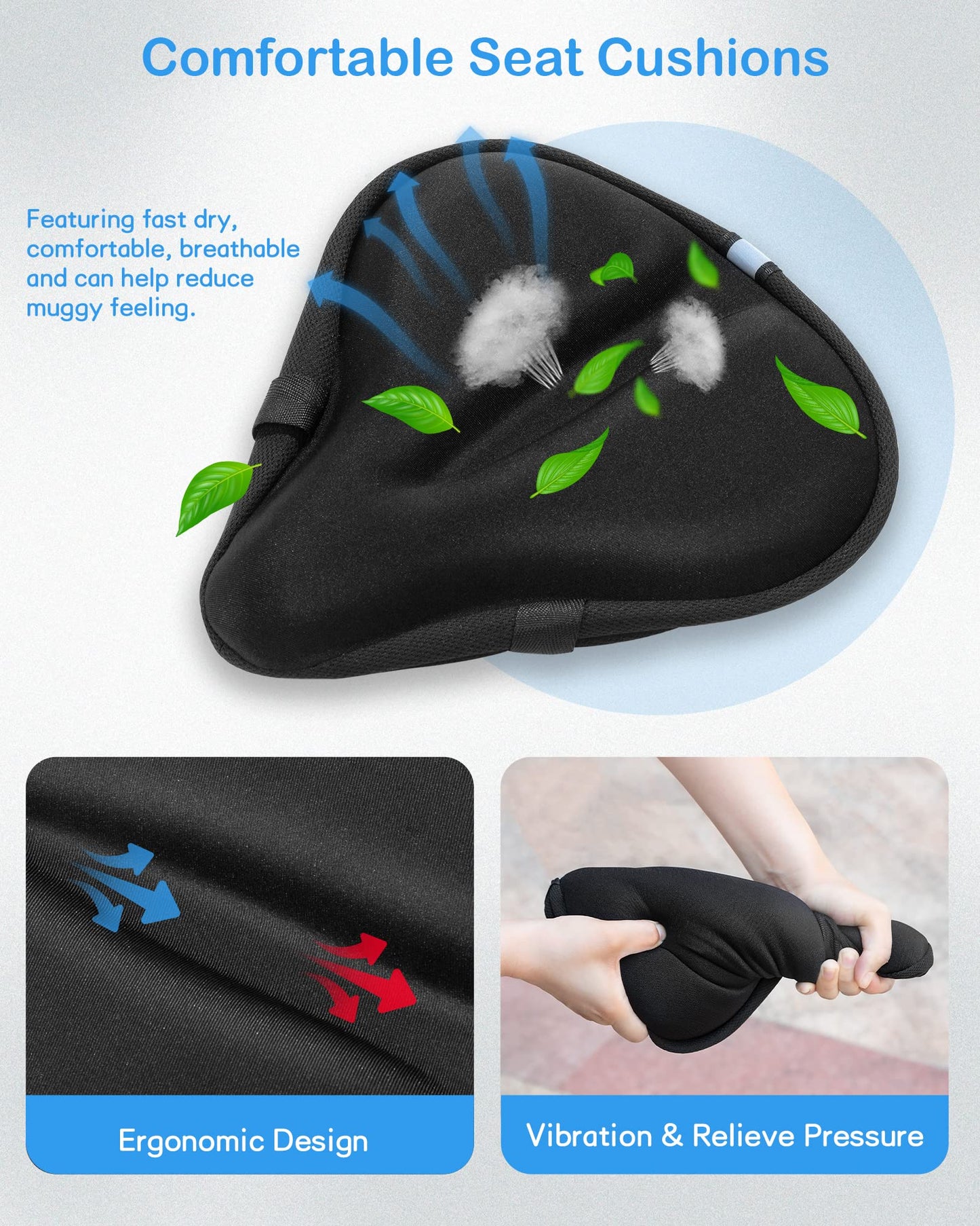 CUNCUI Bike Seat Cushion, Gel Seats Cover, Bicycle Covers, Bike Seat Cushion for Women Men Comfort Compatible, Suitable for Outdoor and Indoor (11x10 inch)