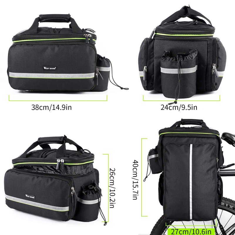West Biking Bike Rear Pannier Bag Waterproof, 35L Large Capacity Multi-Function Bicycle Rack Rear Carrier Bag, Detachable Bike Tail Seat Trunk Bag Handbag Shoulder Strap Bike Storage Bag