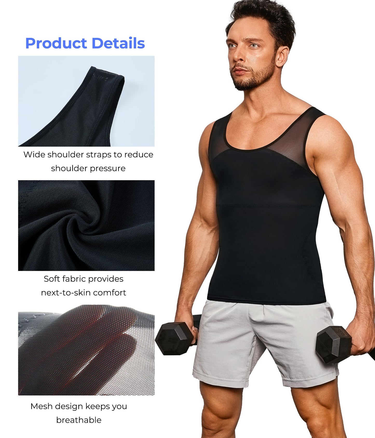TAILONG Black Compression Shirt Men Shapewear Slimming Body Shaper Vest Workout Tank Top Undershirt