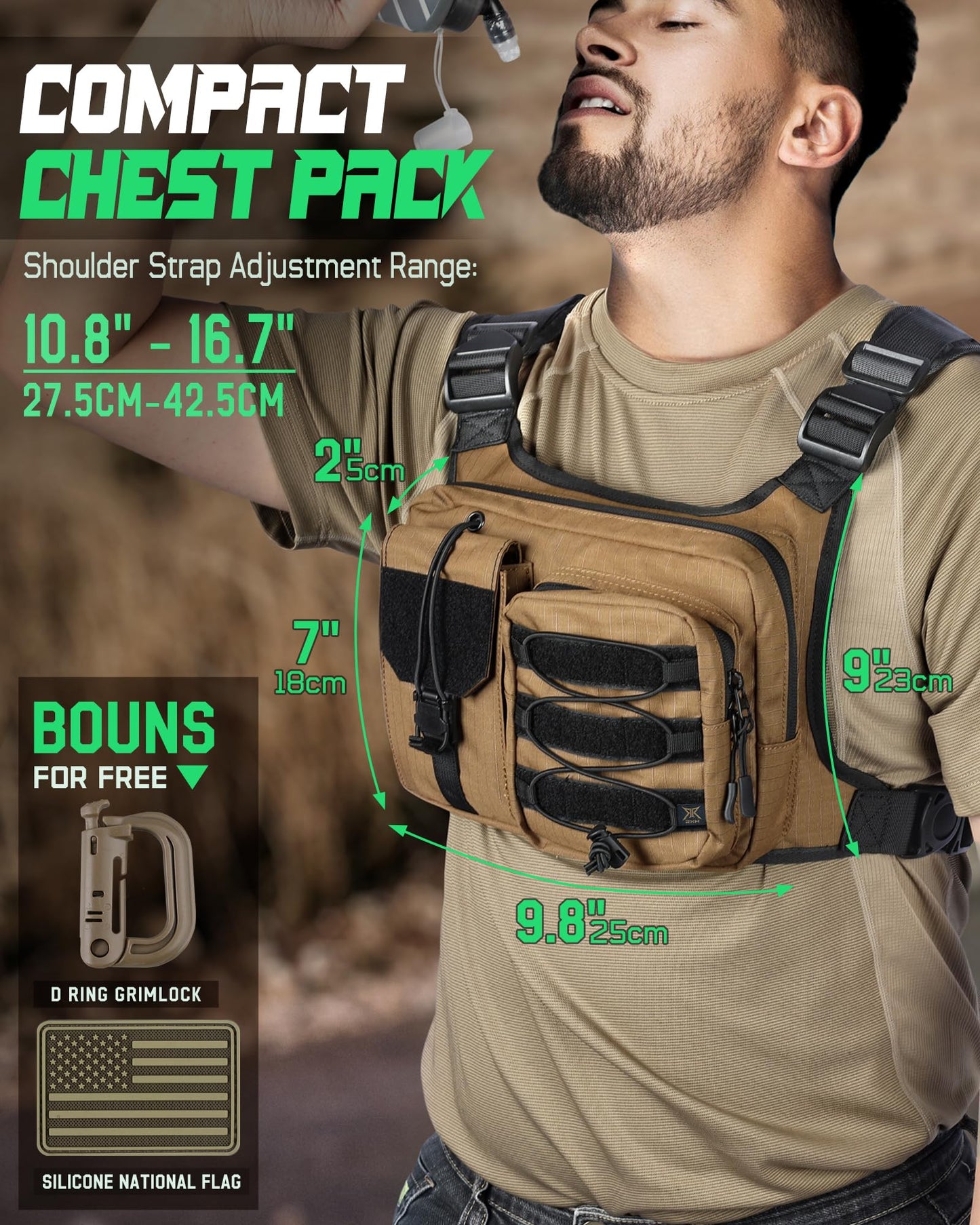 RXW Chest Bag for Men Women, Tactical Chest Pack, EDC Chest Rig