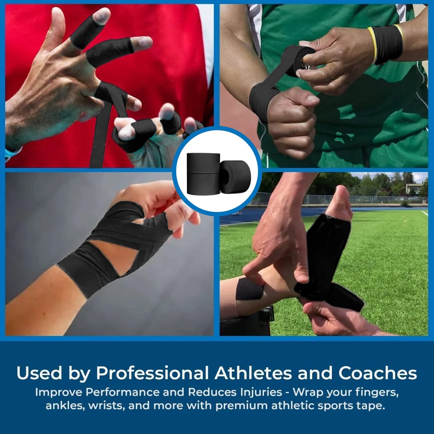 Athletic Tape – 3 Adhesive Rolls-1.5" x 15 Yards per roll -No-Sticky Residue – Black Medical Tape - Sport Tape -Skin Friendly, Use for Athletes,Coaches, Amateurs