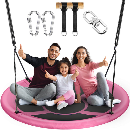 43" Saucer Tree Swing for Kids Adult, 700lbs Weight Capacity, Waterproof Flying Saucer Swing with Adjustable Hanging Straps, Swing Seats for Backyard Outdoor Indoor Playground, Pink