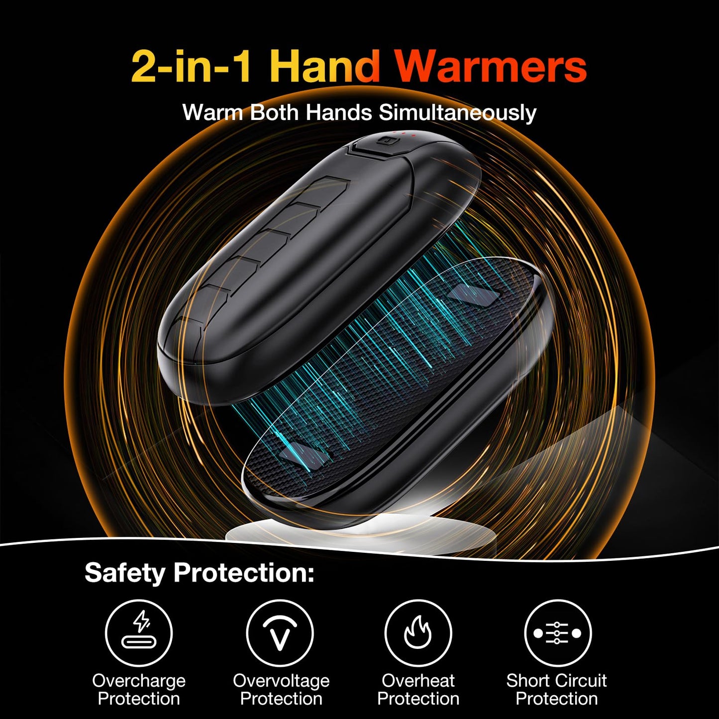 Magnetic Hand Warmers Rechargeable 2 Pack, QUIXOVA AI Electric Portable Pocket Heater Hand Warmers, 2 in 1 Reusable Handwarmers with AI Smart Chips, 12Hrs Long Safe Heat, Gifts for Christmas, Camping