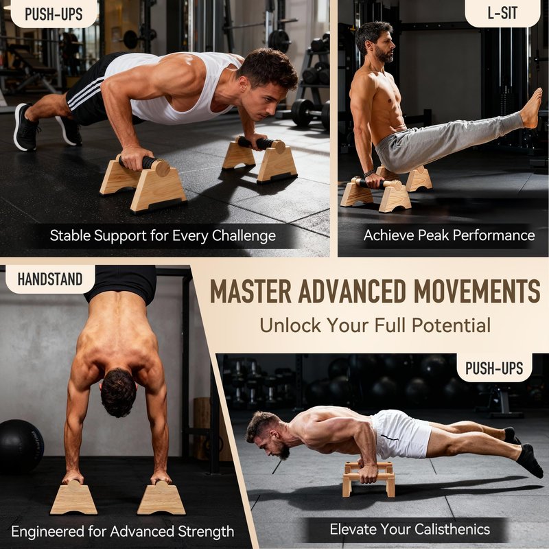 Wood Push up Bar, 2 PCS Parallettes Bars for Men Strength Training, Calisthenics Equipment for Handstand Training (wood, 30cm)