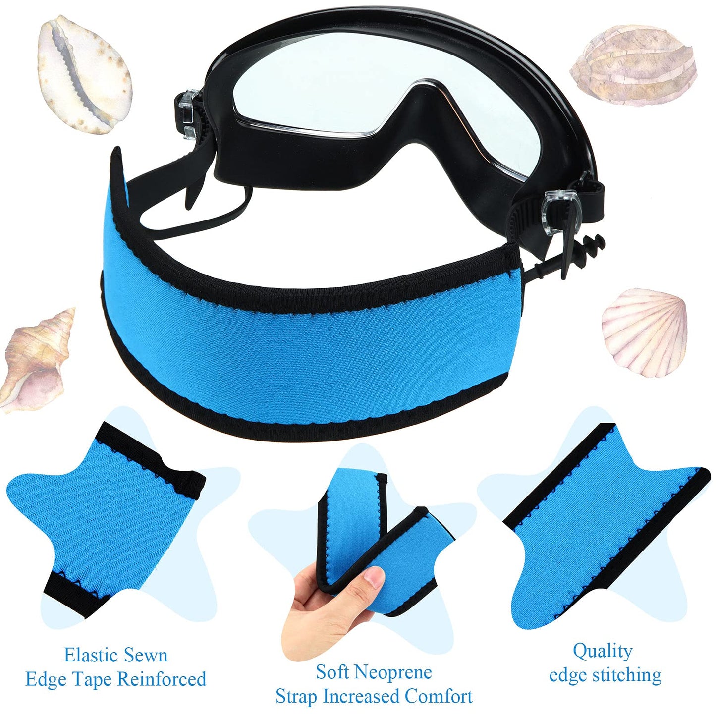 Skylety 3 Pcs Swimming Mask Strap Cover Diving Mask Straps Adjustable Hair Protector Wrap for Dive and Snorkel Masks Water Sports