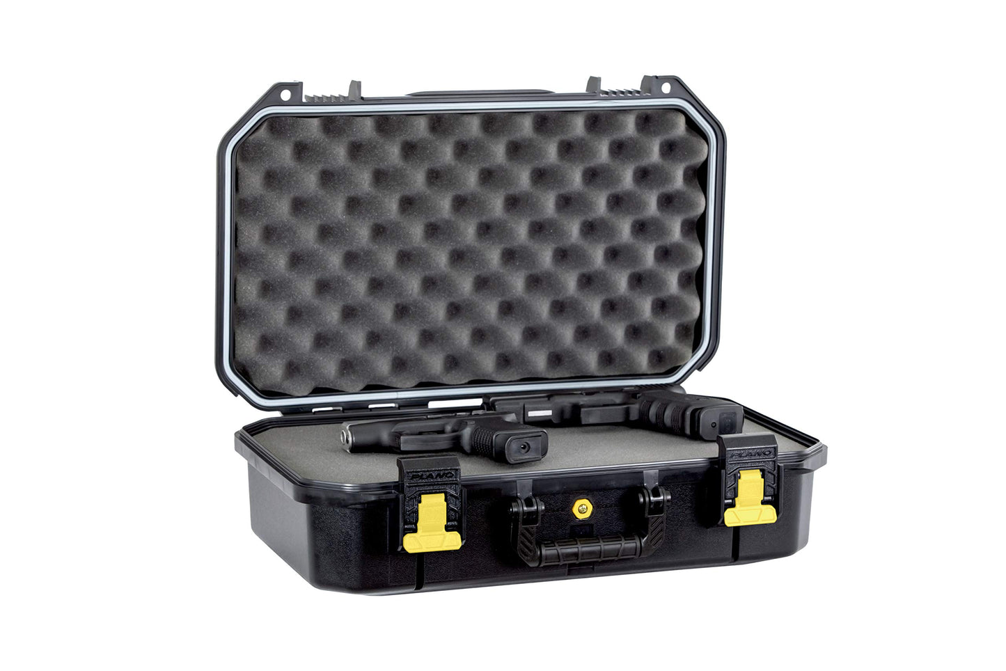 Plano All-Weather Four Pistol Case Watertight & Dust-Proof Gun Case for Two Pistols; High Density Pluck Foam, Black; Continuous Dri-Loc Seal