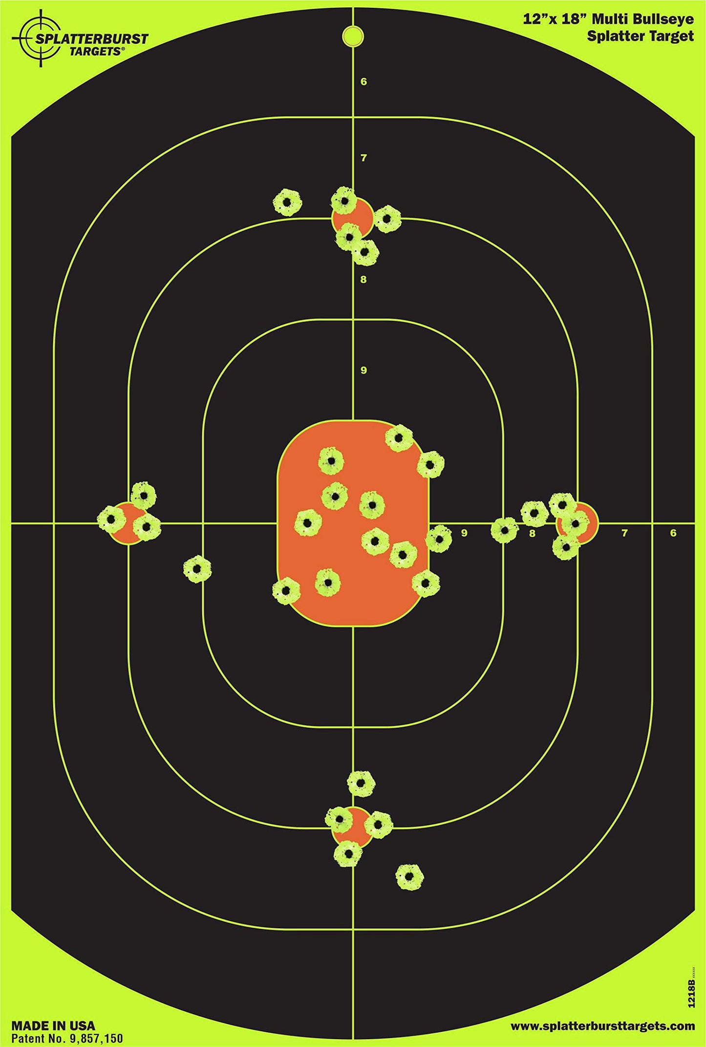 Splatterburst Targets - 12 x 18 inch Bullseye Splatter Target - Easily See Your Shots Burst Bright Fluorescent Yellow Upon Impact - Made in USA Made in The USA (25 Pack)