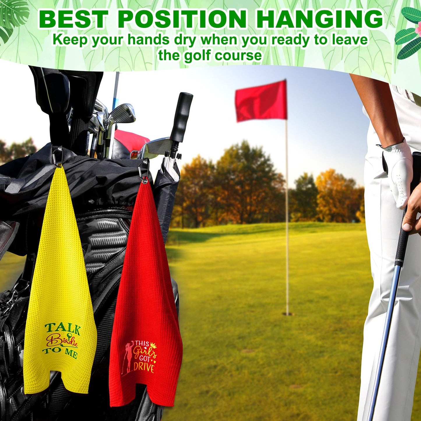 Fanfanwin 9 Pcs Golf Towel Bulk 24 x 16 Inches Microfiber Waffle Towel with Clip Tri Fold Portable Rag Accessories for Golf Bag Mini Tournament Club Yoga Fitness Remove Sand Mud Dirt Sweat(Classic)