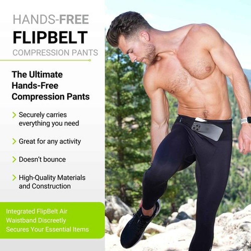 FlipBelt Men's Thermal Compression Pants - Black - S