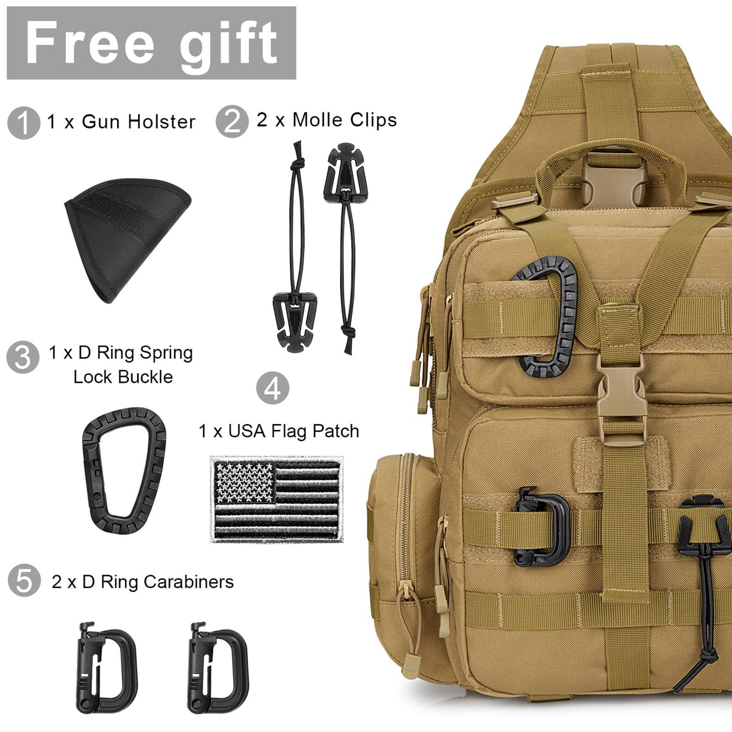 G4Free Tactical EDC Sling Bag Backpack with Pistol Holster Military Shoulder Backpack for Concealed Carry(Tan)