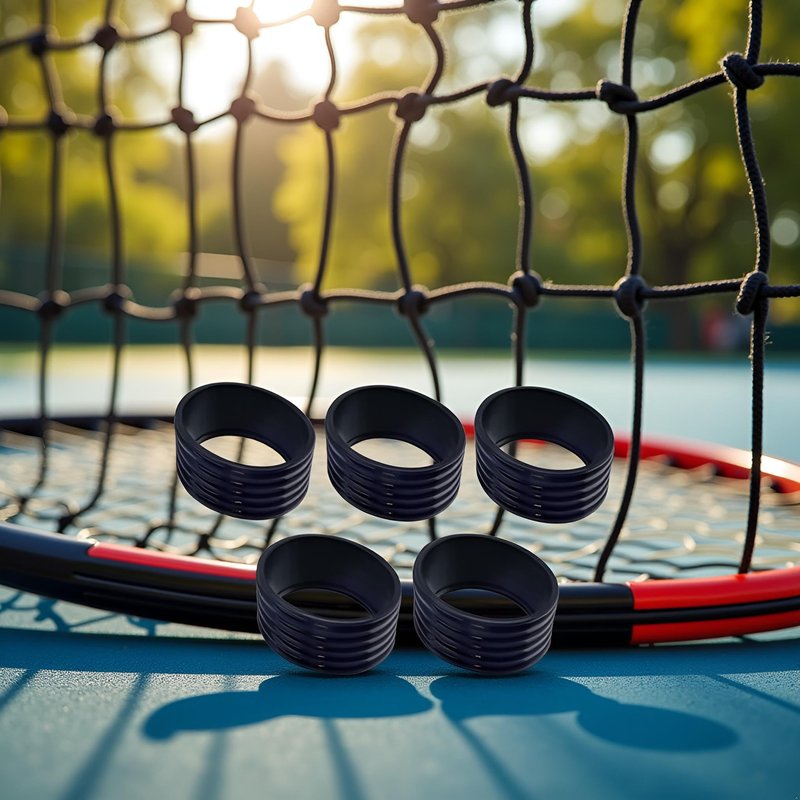 Myuiao 5Pcs Black Tennis Racket Handle Rubber Ring Stretchy Tennis Racquet Band Overgrips, Tennis Racket Grips, Racquet Accessories