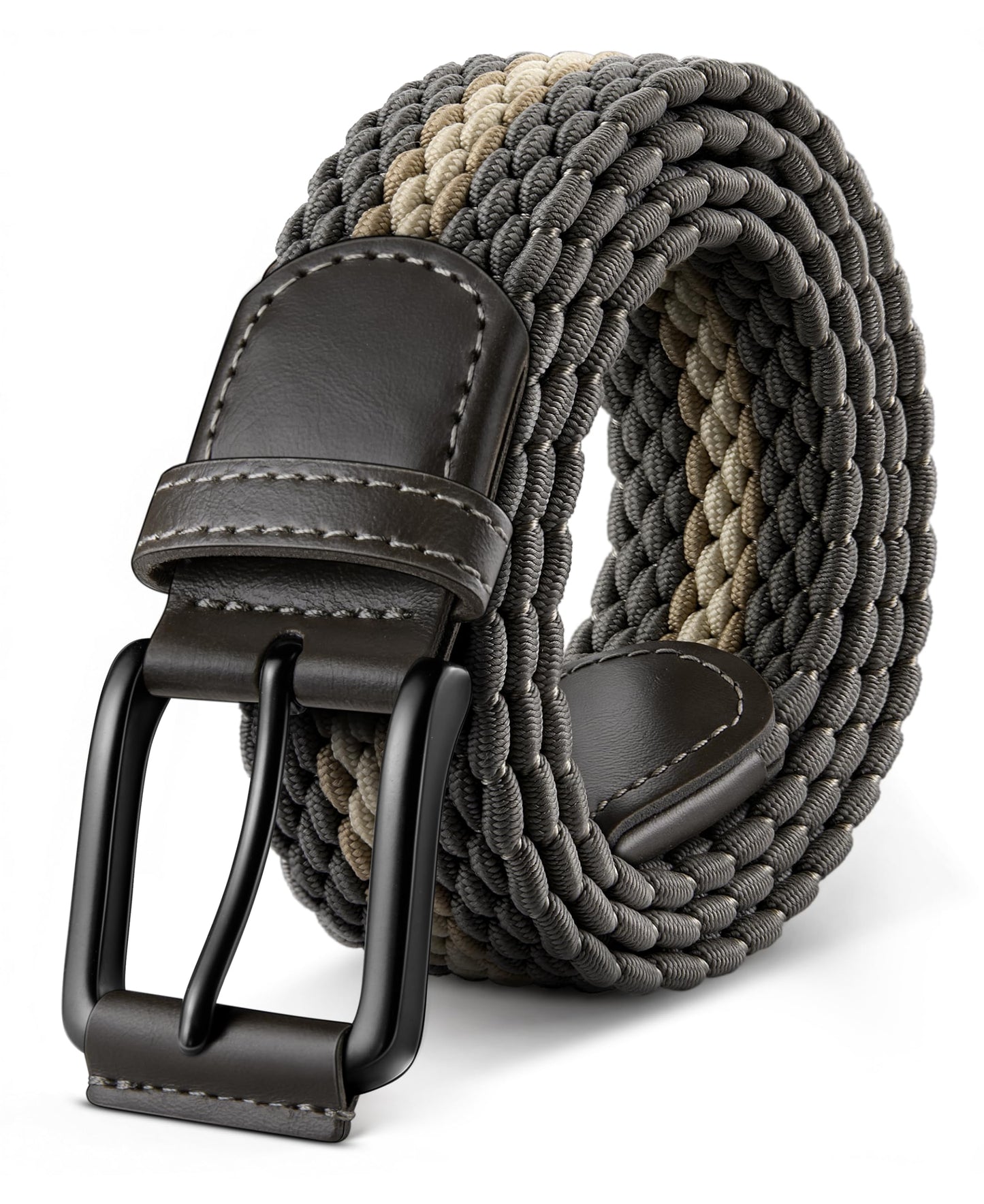 KEMISANT Men's Golf Belt Nulti-pack, Braided Woven Stretch Belt for Gift Men Casual Jeans Sports Work 1 3/8"(Gray/Creamy White,30"-34" Waist Adjustable)