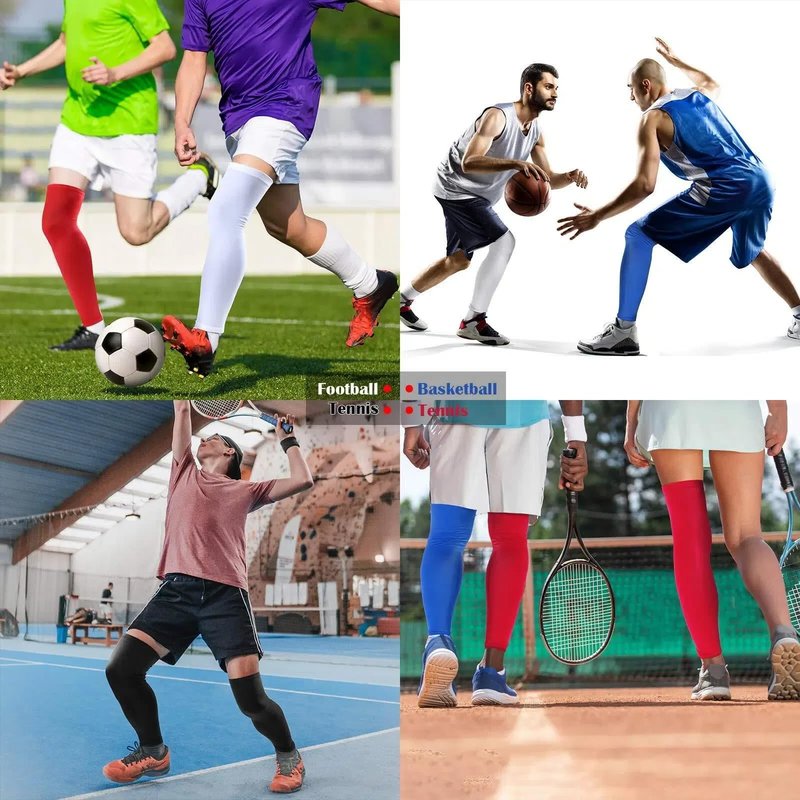 Skylety 4 Pieces Leg Sleeves Cooling Long Sleeves UV Protection for Men Women (Black, Blue, White, Red,L)