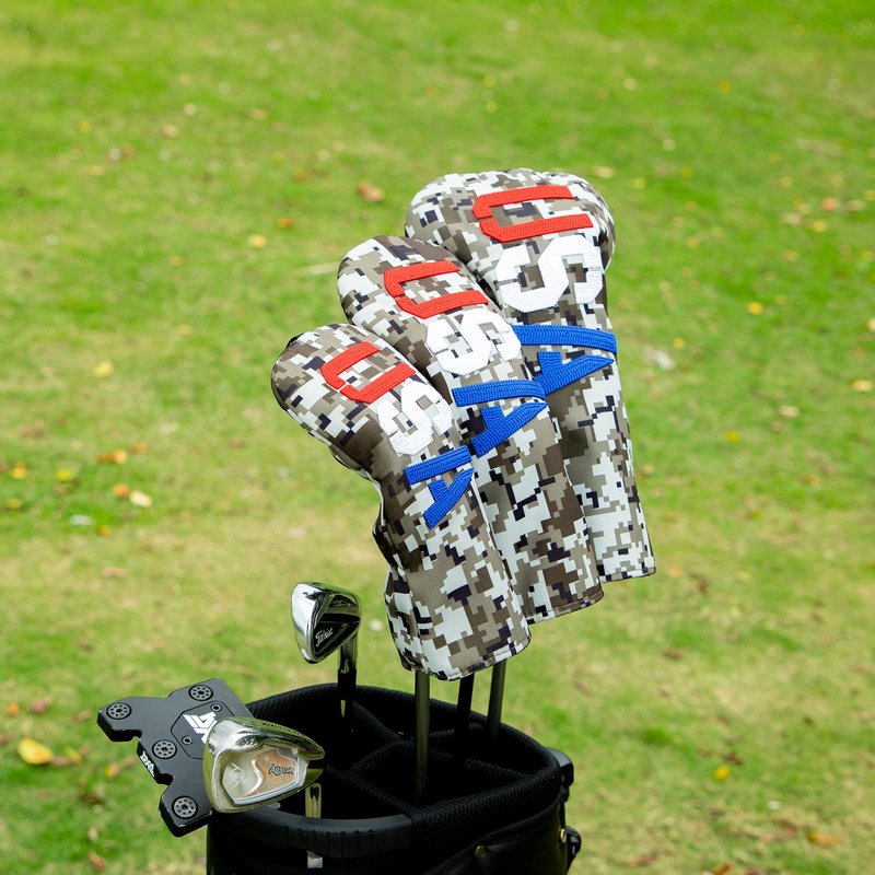 Golf Club Head Covers, Camouflage USA Design Golf Driver Covers, Fairway Wood and Hybrid Head Covers with Interchangeable Tags, Durable Canvas Material Golf Club Covers (Hybrid)