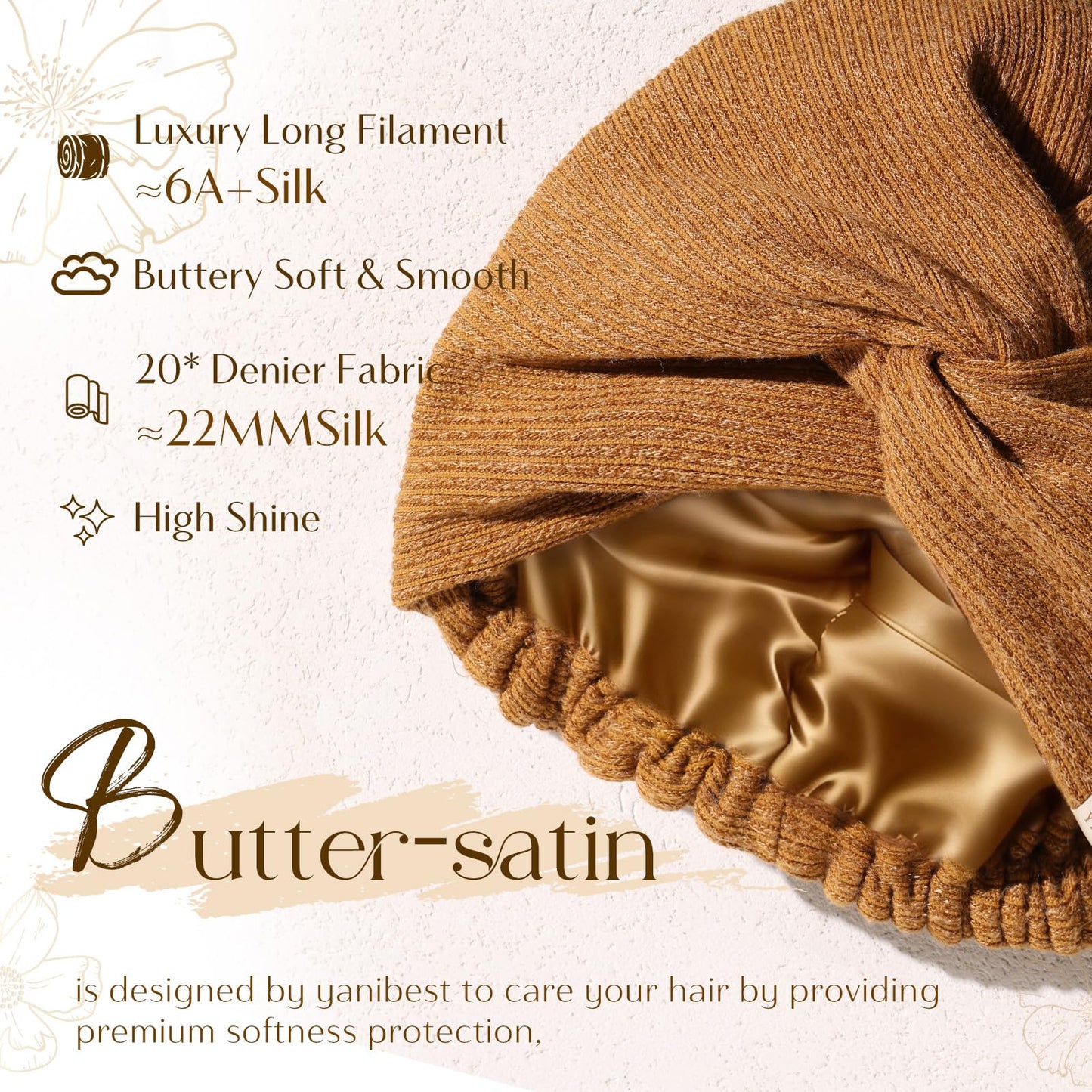 YANIBEST Soft Butter-Satin Lined Beanie Turban, Winter Hats for Women Men Unisex, Silk Skull Cap Warm Slouchy Beanie, Brown