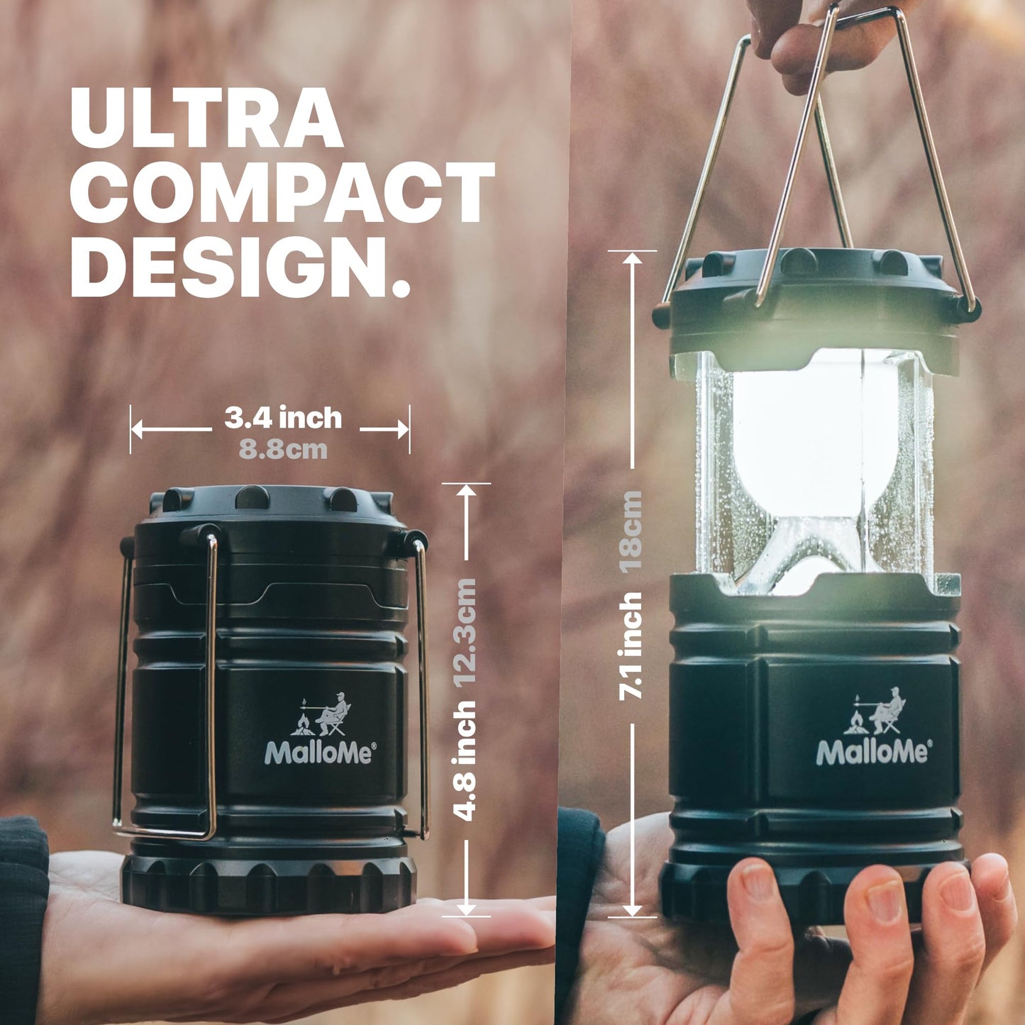 MalloMe Camping Lantern Pink Yellow 2 Pack Lanterns for Power Outages, Camping Lights for Tent Hanging, Camp Light Tent Lamp Emergency Battery Powered LED Lantern (Rechargeable Batteries Not Included)