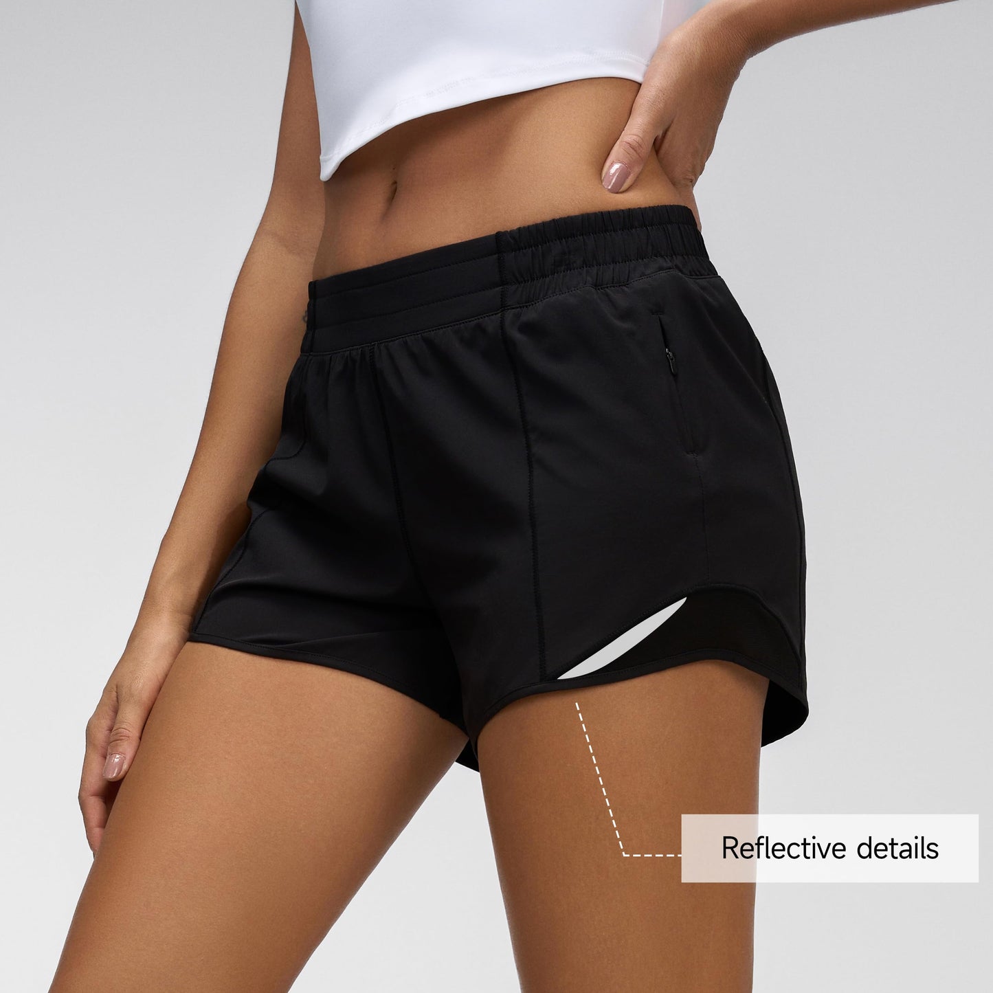MCEDAR Women's Low Waisted Running Shorts 4" with Mesh-Lined Active Workout Quick Dry Gym Athletic Sports Short Zip Pocket Black/S