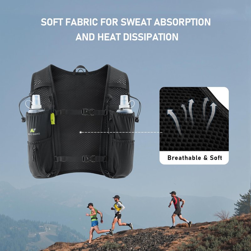 N NEVO RHINO Running Vest for Women Men, 5L Lightweight Running Hydration Vest with 2 TPU 500ml Soft Flask, Breathable Hydration Backpack for Trail Running, Hiking, Shorter Runs