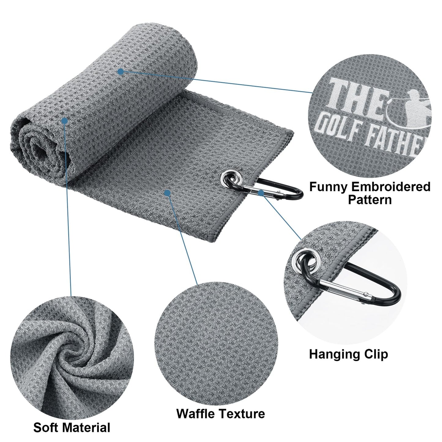 Moukeren 3 Pcs Fathers Day Dad Gifts for Men Funny Men Golf Towels Microfiber Embroidered Ball Towel with Clip for Man Golf Bags for Father's Day Birthday Husband Golfball Fan Gifts