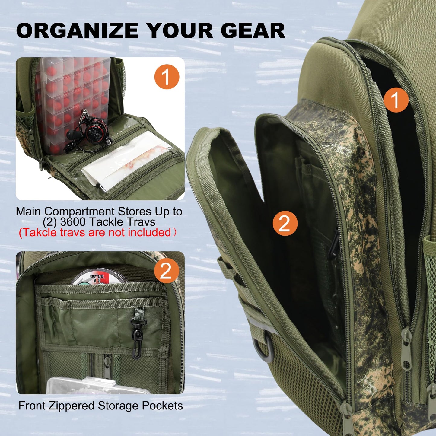 MYDAYS Fishing Sling Tackle Storage Bag, Lightweight Outdoor Sling Tackle Backpack for Fishing Gear and Equipment (Khaki)
