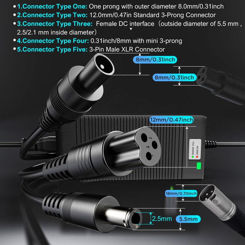 EVAPLUS UL Certified 42V 2A Fast Charger with 5 Type Plugs for 36V Lithium Batteries- Compatible with Pocket Mod, Sports Mod, Electric Scooters