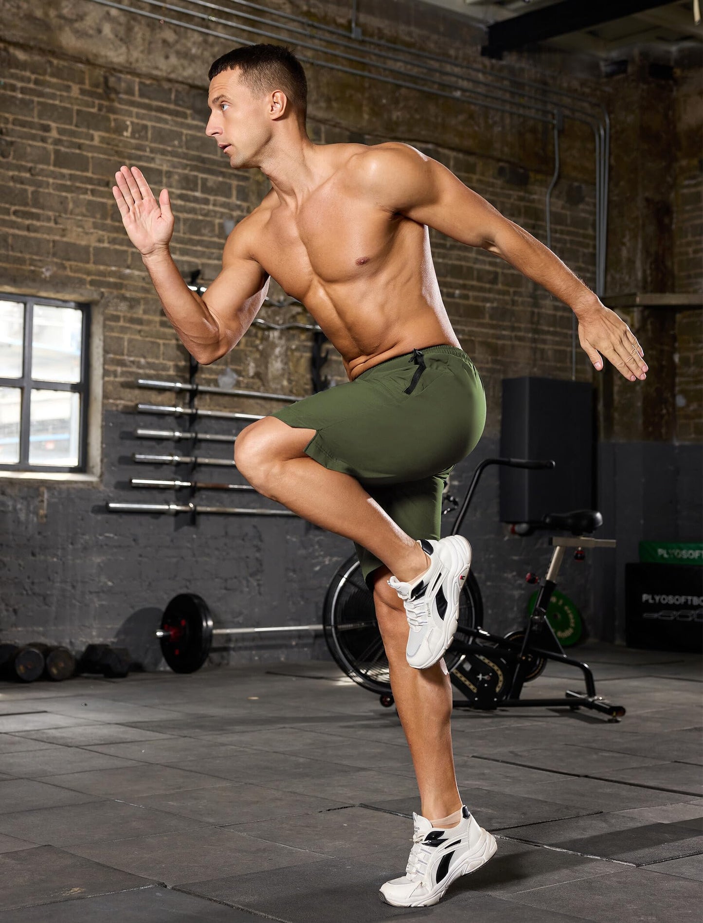 SILKWORLD Mens Athletic Shorts 9 Inch Lightweight Running Basketball Workout Shorts with Pockets, Army Greem, Medium