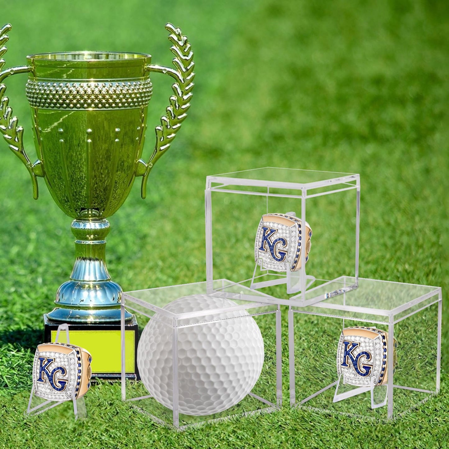 10 Pack Championship Ring Display Case Clear Acrylic Case Display Box for Sports Baseball Basketball Softball Golf Single Ring Coin Holder Stand, 2.16 Inch
