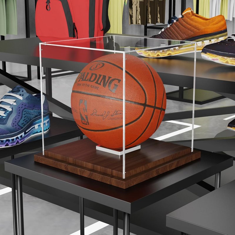 Basketball Display Case - Clear Acrylic Box with Removable Holder for Autographed Balls | Wood Base, Sports Memorabilia