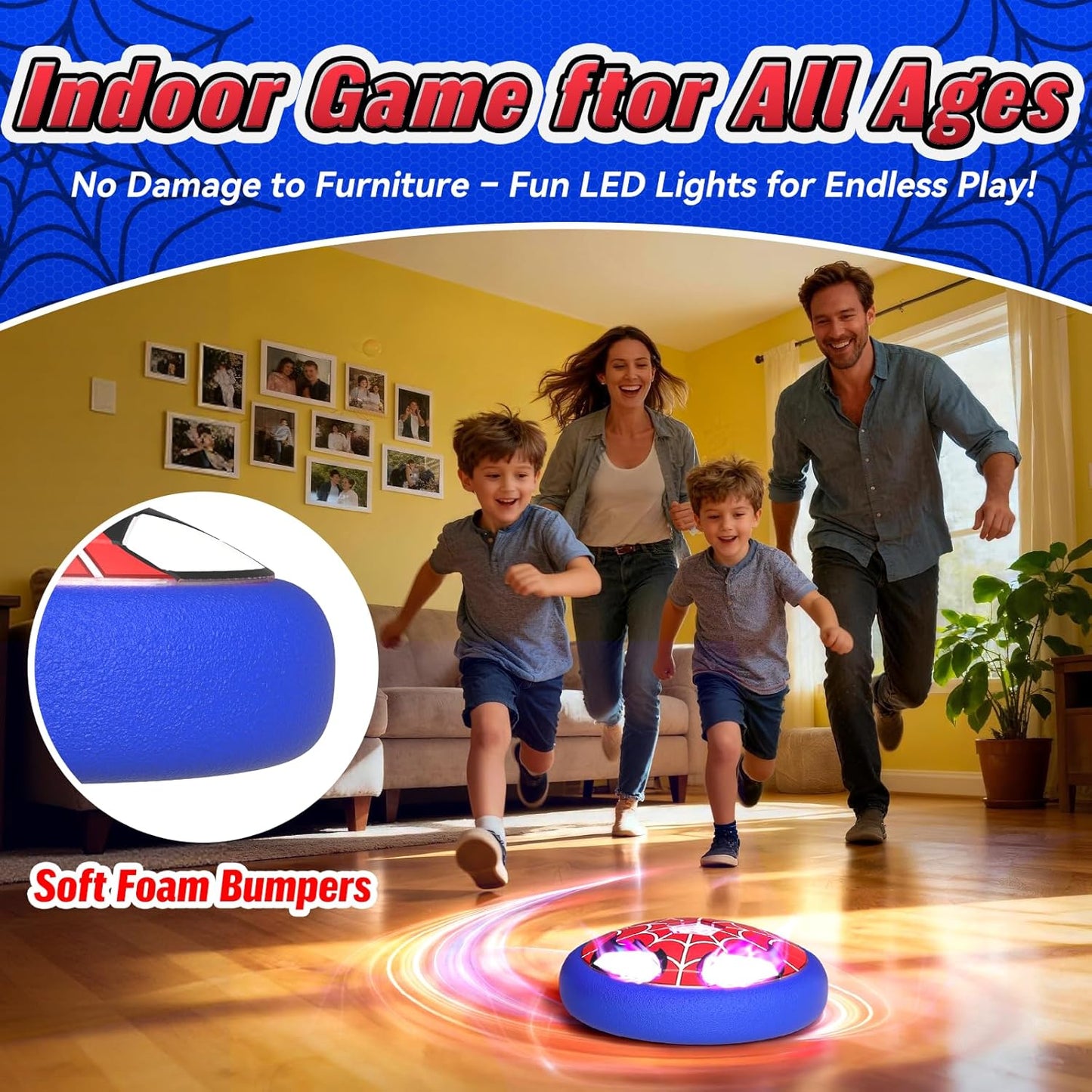 Light Up Hover Soccer Ball - Glowing Web Design & LED Eyes | Indoor Fun Toy for Kids Age 3-12