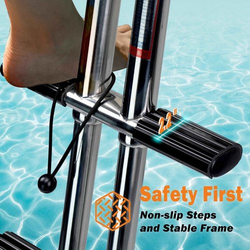 XinKunmarine 4 Step Boat Ladder, Stainless Steel Dive Boarding Ladders for Bass Fishing Boats, Heavy-Duty with Non-Slip Treads