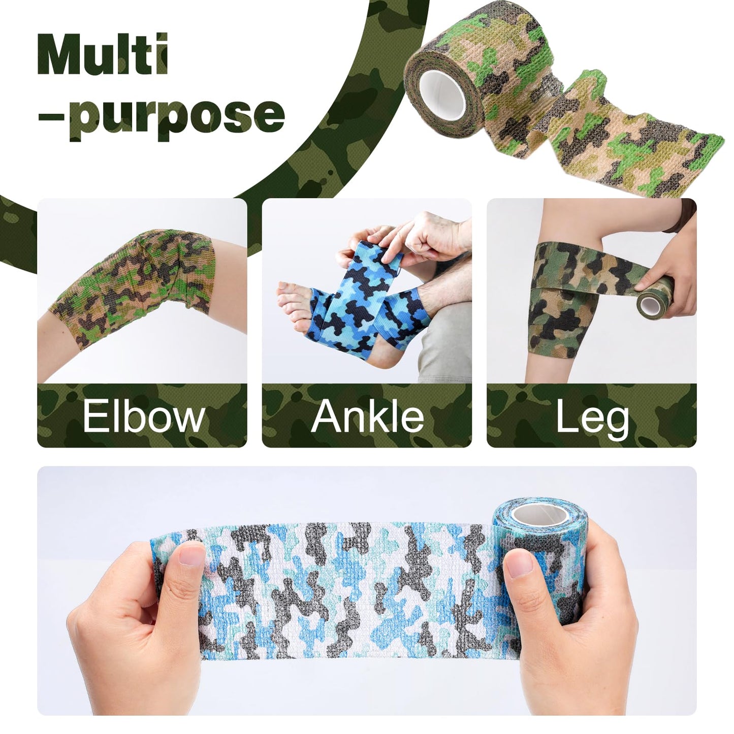AZEN 12 Pack Camo Self Adhesive Bandage Wrap, 3" X 5 Yards Elastic Cohesive Bandage Wrap, Athletic Tape, Tattoo Tape Wrap, Vet Wrap, Ankle Tape (Camo)