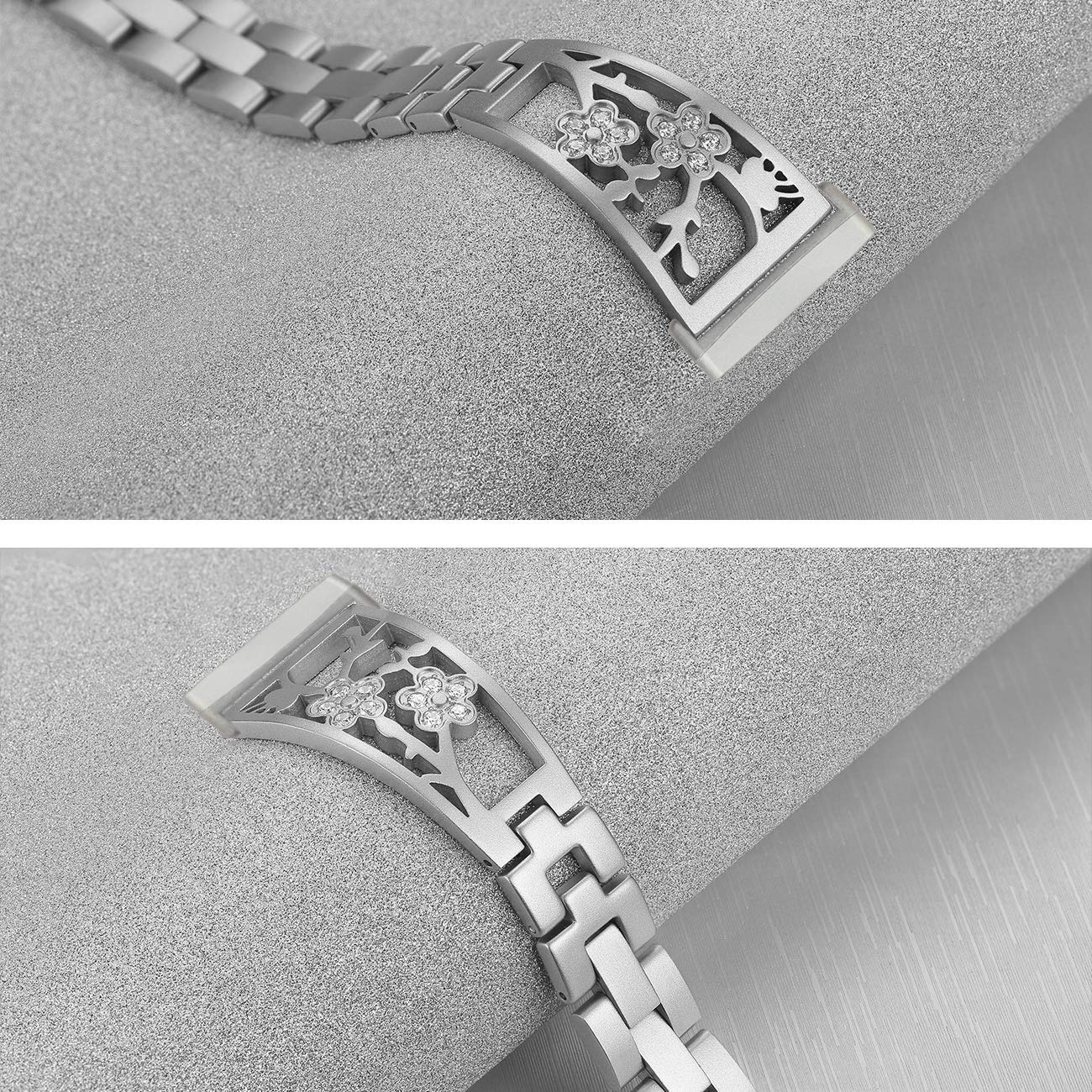Mtozon Stainless Steel Bracelet Compatible with Fitbit Sense 2/Sense/Versa 4/Versa 3, Women Bling Replacement Bands Dressy Luxurious Wristbands for Ladies, Silver