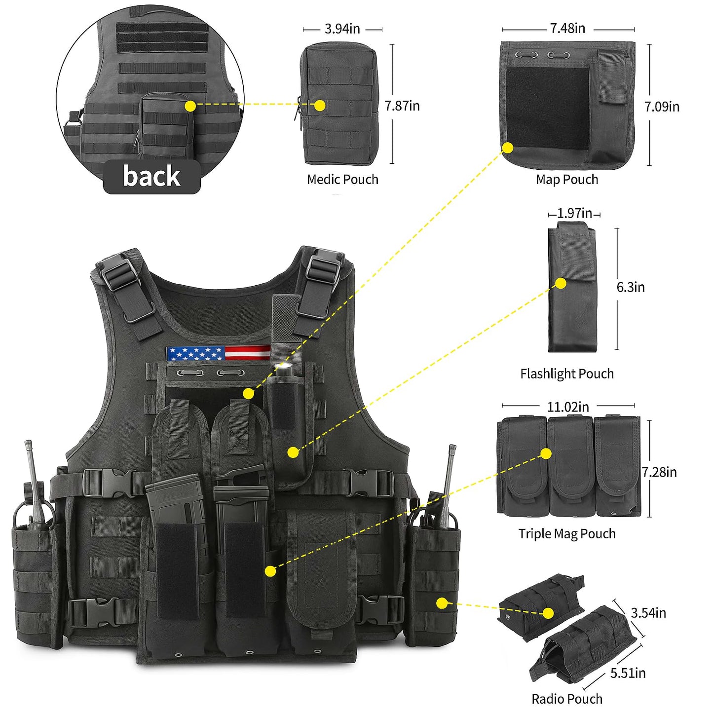Marmot Tactical Vest Airsoft Vest Paintball Vest Adjustable, Durable Construction with Detachable Pouches