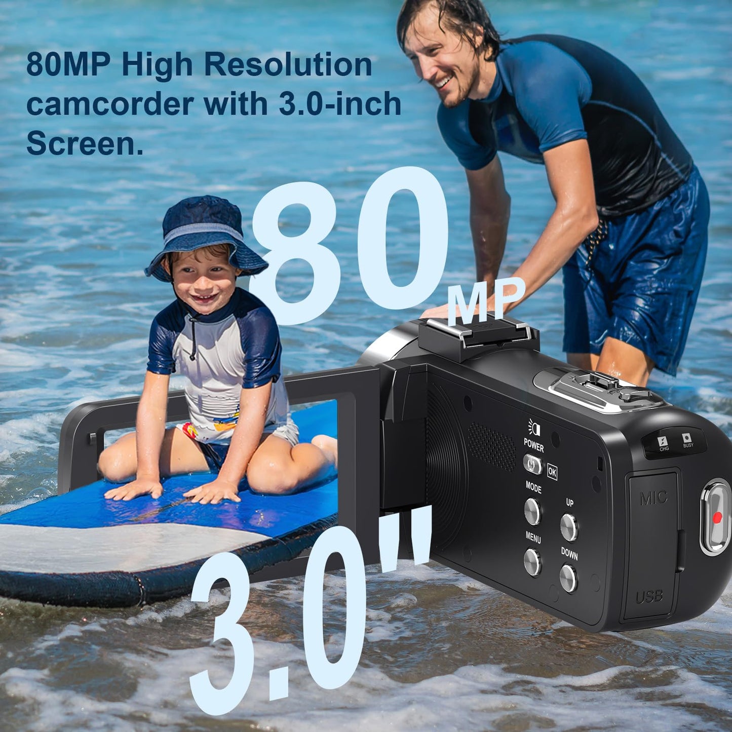 Peryoua 4K HD 80MP Camcorder Video Camera 18X Digital Zoom 3.0 IPS Screen Vlogging Camera for YouTube IR Night Vision Video Recorder with 32GB SD Card, 2 Batteries, Remote Control and Microphone