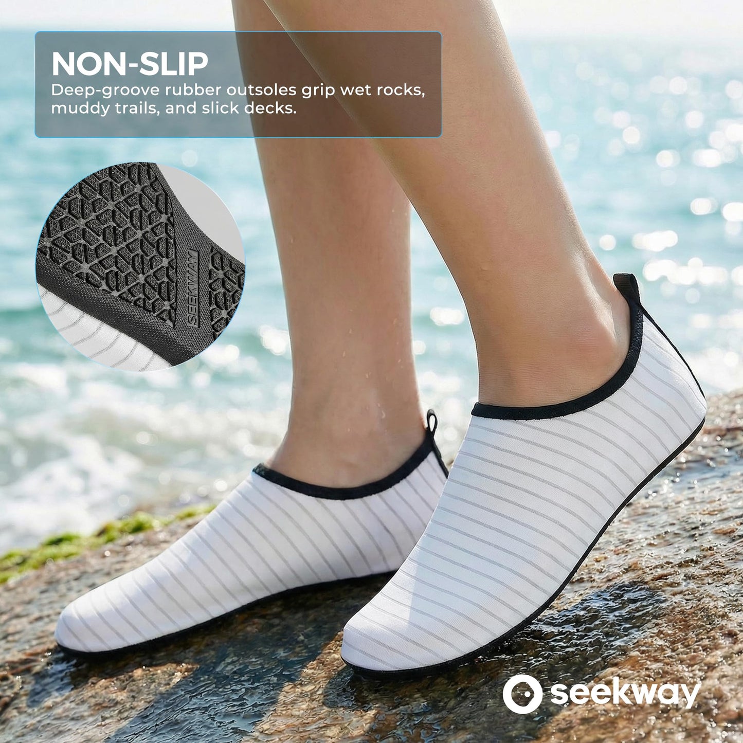 SEEKWAY Water Shoes Quick-Dry Aqua Socks Barefoot Non Slip for Beach Swim Yoga Pool Lake Surf Women Men White SK002(U)