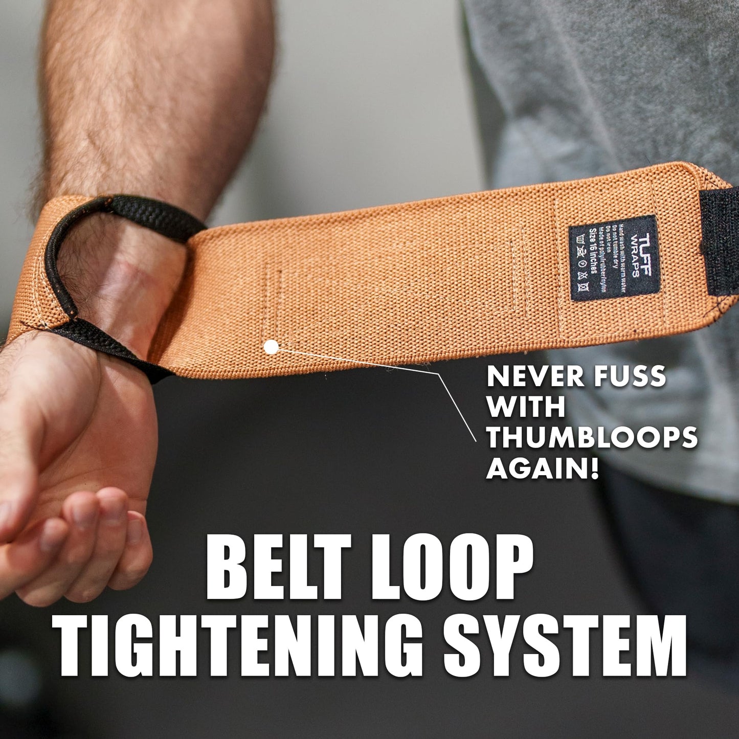 Villain 16" Wrist Wraps for Weightlifting & Powerlifting – Adjustable Support Straps for Men and Women – Ideal for Strength Training, CrossFit, Bodybuilding – Durable Comfort to Eliminate Wrist Pain - Sandstone