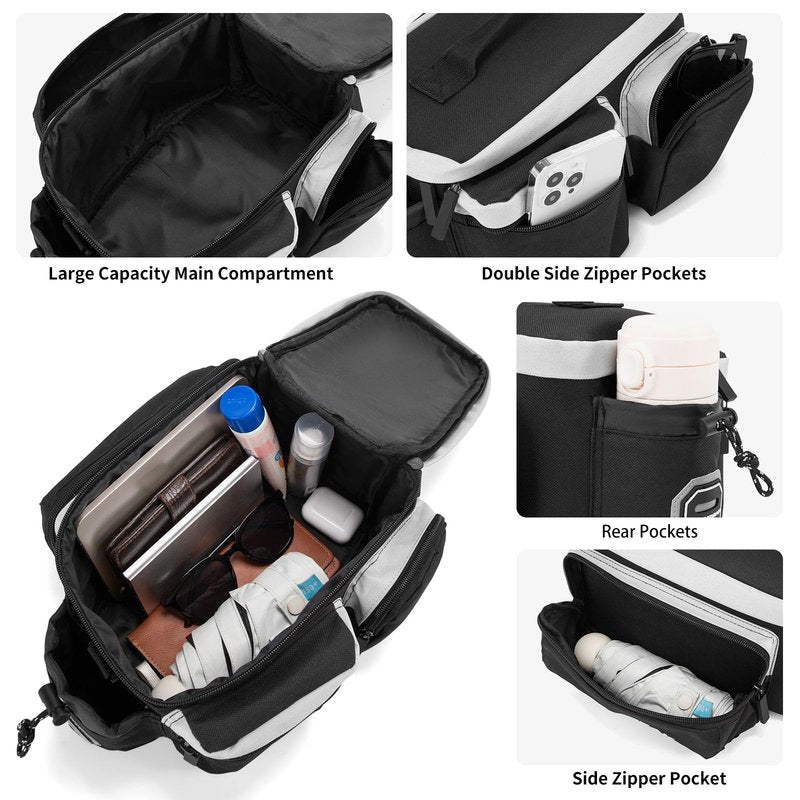 Sunpeak Bike Rear Rack Bag Waterproof Ebike Mountain Bicycle Saddle Bag 12L Cycling Pannier Trunk with Reflector & Shoulder Strap for Commuter Travel Outdoor