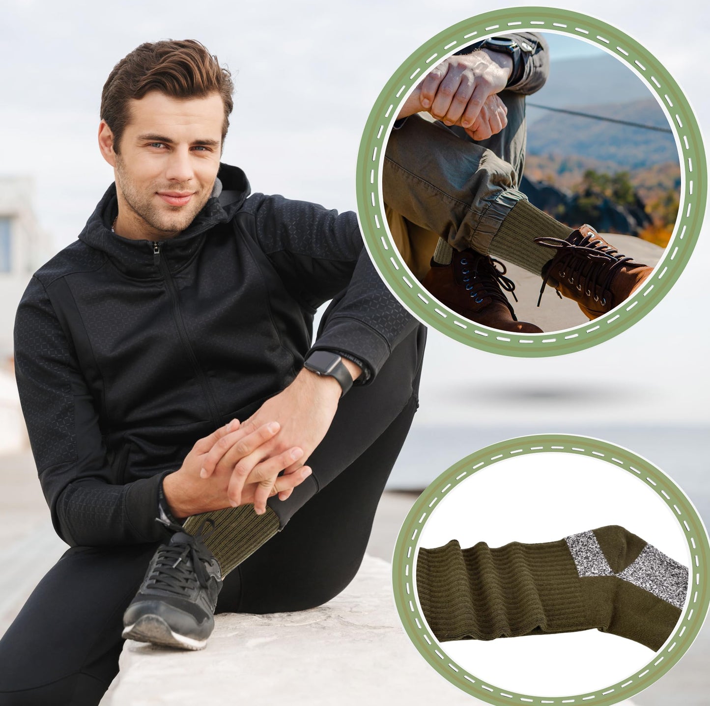 Skyebed 5 Pairs Mens Military Socks Army Green Hiking Socks Crew Boot Socks Moisture Wicking for Soldier Policemen Work Sports Hiking