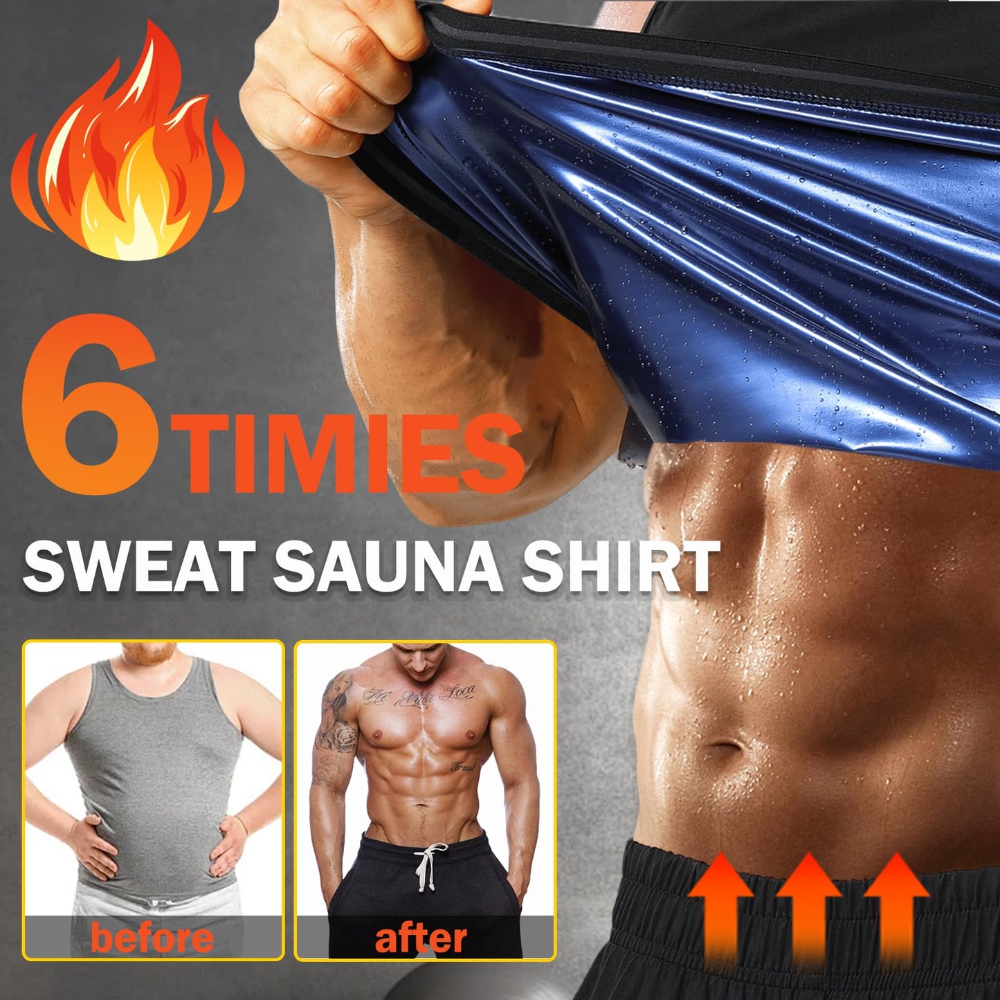 Towintec Sauna Vest for Men Waist Trainer Sauna Shirt Sweat Heat Trapping Compression Sleeveless Shirts Pullover Sweat Enhancing Weight Loss Workout Shapewear Top for Gym Exercise Sport(Blue,L/XL)
